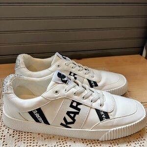 KARL LAGERFELD Women's Lace Up Leather Sneakers Shoes Jaylee White Size 10